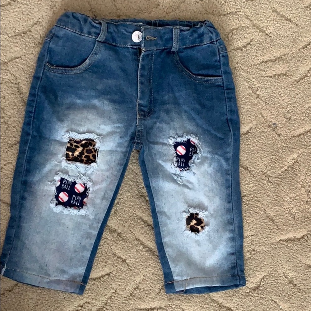 Kids 4t-5t cropped jean- Baseball and leopard